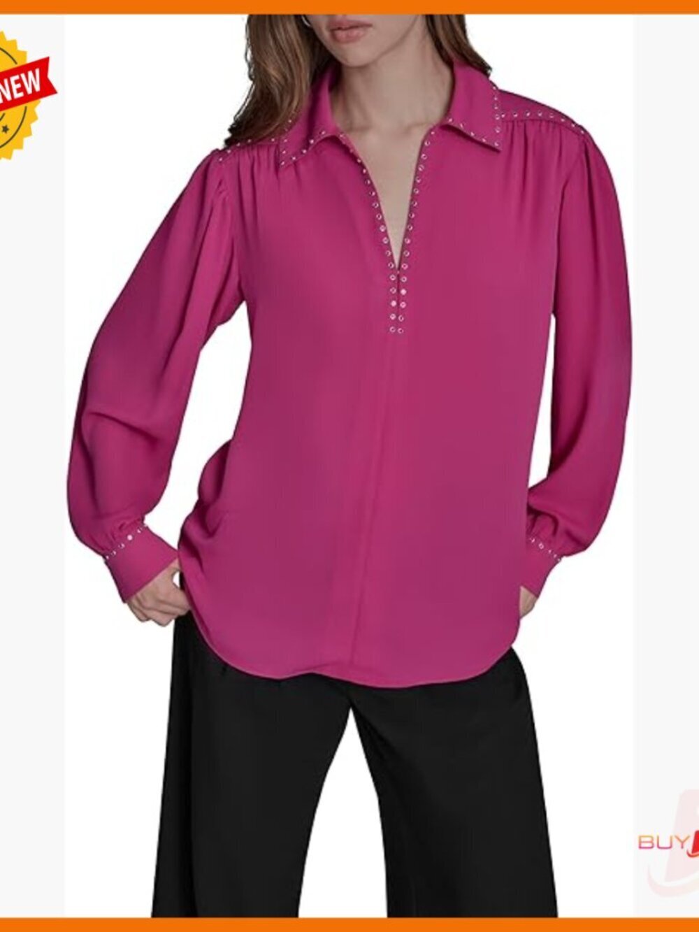 Long Sleeve Blouse with Hotfix Embellishments for Evening Wear